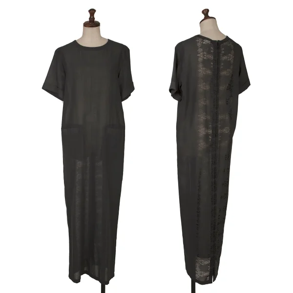 Y's Back See-through Damask Design Short Sleeve Dress Grey 3 K-164415_001