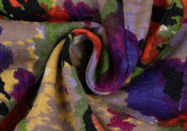 KENZO Floral Print Cropped Wool Knit Pants K-164435_014