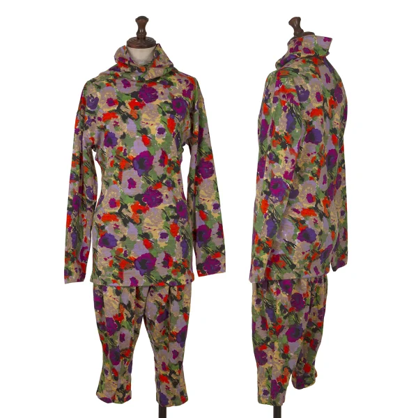 KENZO Floral Print Cropped Wool Knit Pants K-164435_015