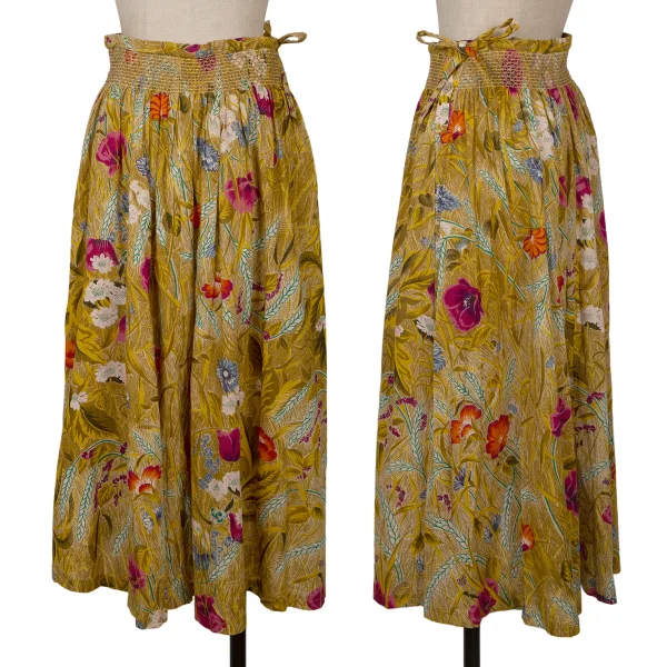 KENZO Botanical Printed Waist Stitch Flare Skirt Mustard,Multi-Color M K-164452_001