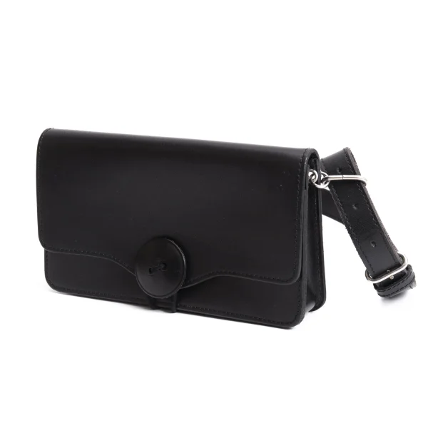 Y's Leather Flap Hand Bag Black  K-164463_001
