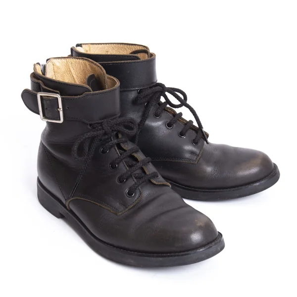 Yohji Yamamoto FEMME Back Riri Zip Belted Leather Boots Black US About 7 K-164477_001