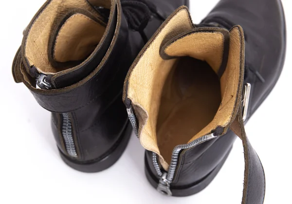 Yohji Yamamoto FEMME Back Riri Zip Belted Leather Boots K-164477_011