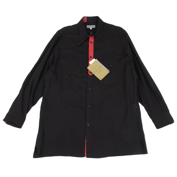 ヨウジヤマモト プールオムYohji Yamamoto POUR HOMME バイカラー襟着脱シャツ 黒赤4