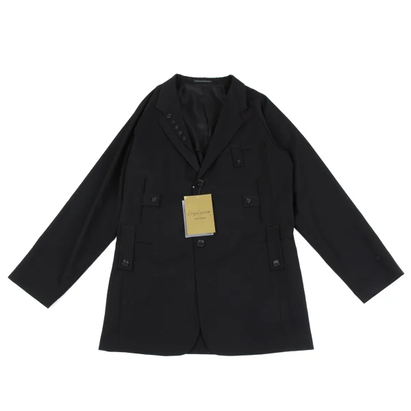 ヨウジヤマモト プールオムYohji Yamamoto POUR HOMME ウールギャバメニーボタンポケットデザインジャケット 黒3