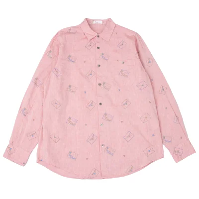 Papas Letter Embroidery Cotton Shirt