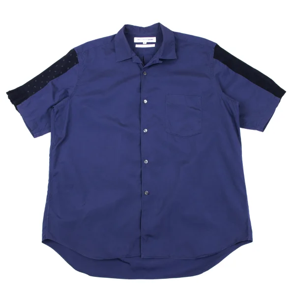 COMME des GARCONS SHIRT Knit Switching Open Collar Short Sleeve Shirt Navy M K-164516_001