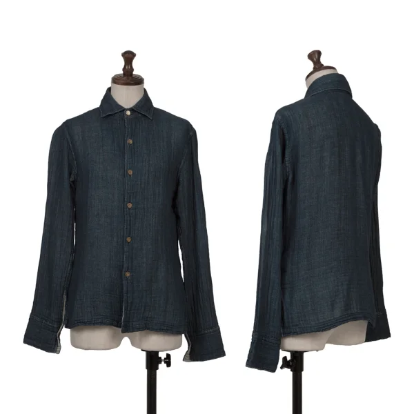 45rpm 45R Striped Indigo Dyed Cotton Gauze Shirt Navy S-M K-164525_001