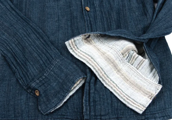 45rpm 45R Striped Indigo Dyed Cotton Gauze Shirt K-164525_011