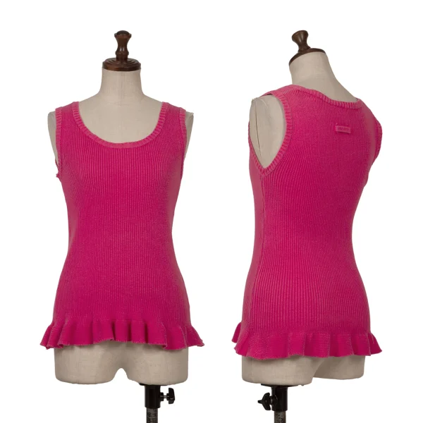 Jean Paul GAULTIER FEMME Cotton Hem Frill Rib Knit Tank Top Pink 40 K-164529_001