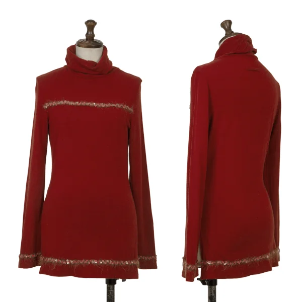 Jean Paul GAULTIER FEMME Floral Sequin Embellished High Neck T-shirt Red 40 K-164533_001