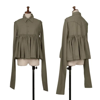 Jean Paul GAULTIER FEMME Gathered Ruffle Striped Blouse