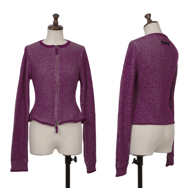 JPG by GAULTIER Wool Blend Lame Thread Zip Knit Cardigan Purple 40 K-164540_001