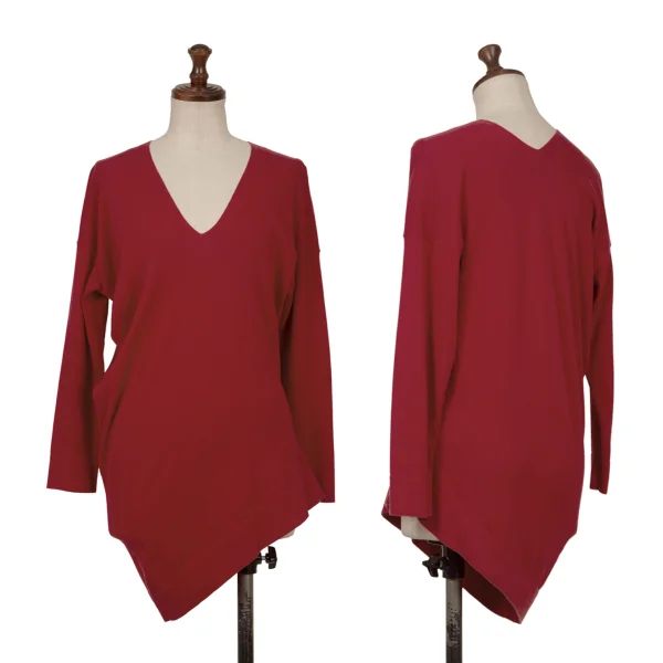 Jean Paul GAULTIER FOR SEPT PREMIERES Cotton Asymmetry V-neck Knit Red 36 K-164543_001