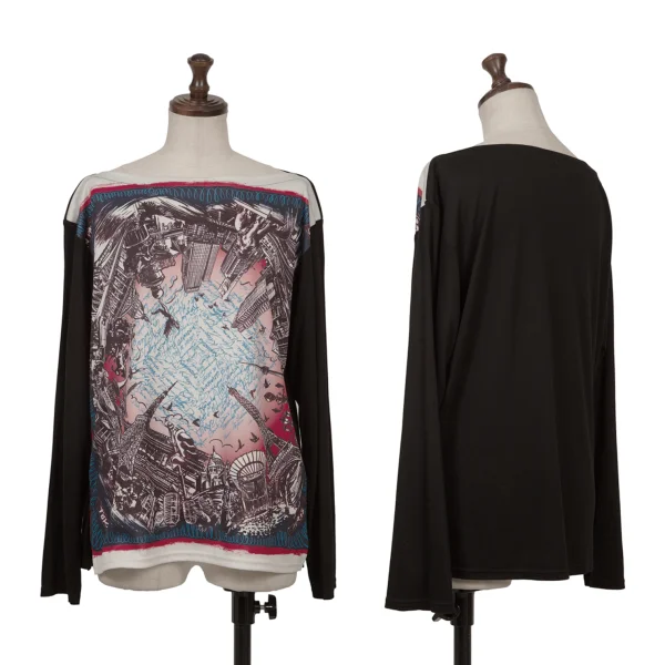 Jean Paul GAULTIER FOR SEPT PREMIERES Graphic Print Boat-neck Top Black 38 K-164545_001