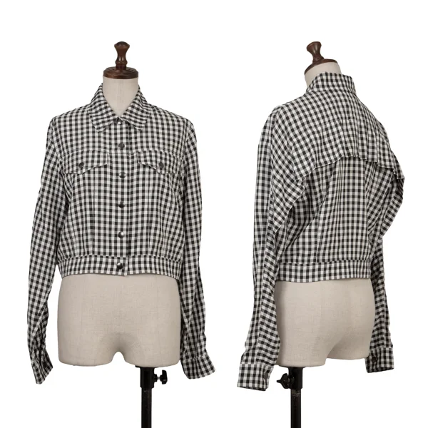 Jean Paul GAULTIER FOR SEPT PREMIERES Gingham Check Short Trucker Jacket White,Black 38 K-164548_001