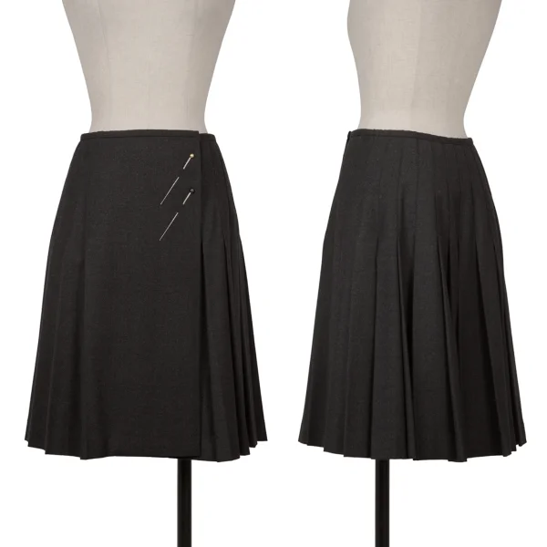 Jean Paul GAULTIER FOR SEPT PREMIERES Wool Stretch Pleats Wrap Skirt Charcoal 38 K-164552_001