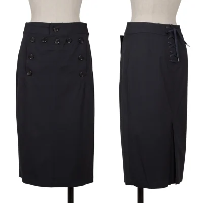 ジャンポールゴルチエ フォー セットプルミエJean Paul GAULTIER FOR SEPT PREMIERES レーヨンポリバックレースアップスカート 紺