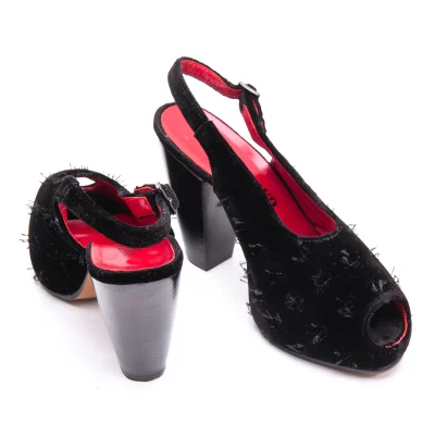 Jean Paul GAULTIER Stitch Velour Heel Open Toe Pumps