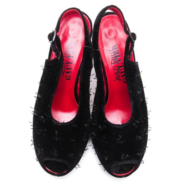 Jean Paul GAULTIER Stitch Velour Heel Open Toe Pumps K-164556_002