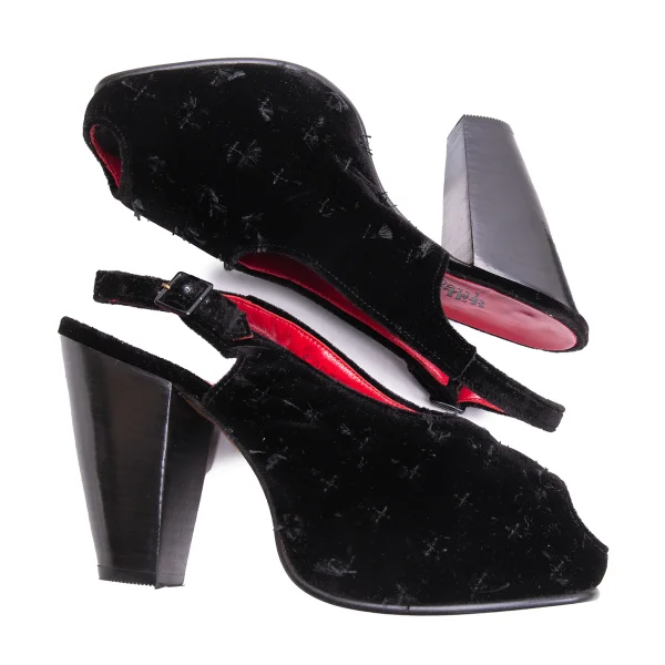 Jean Paul GAULTIER Stitch Velour Heel Open Toe Pumps K-164556_003