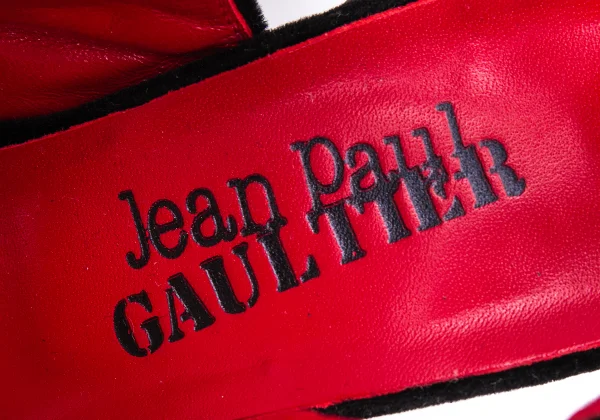 Jean Paul GAULTIER Stitch Velour Heel Open Toe Pumps K-164556_016