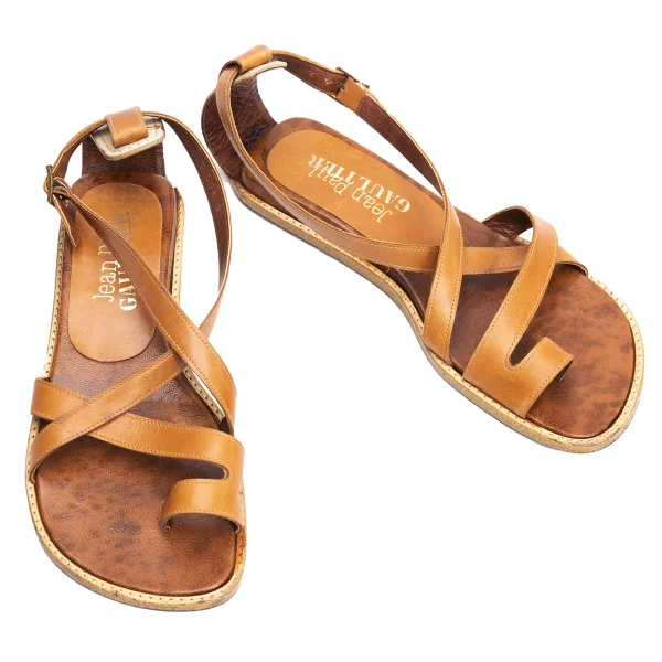 Jean Paul GAULTIER Strap Leather Sandal Brown 3 (US About 6) K-164557_001