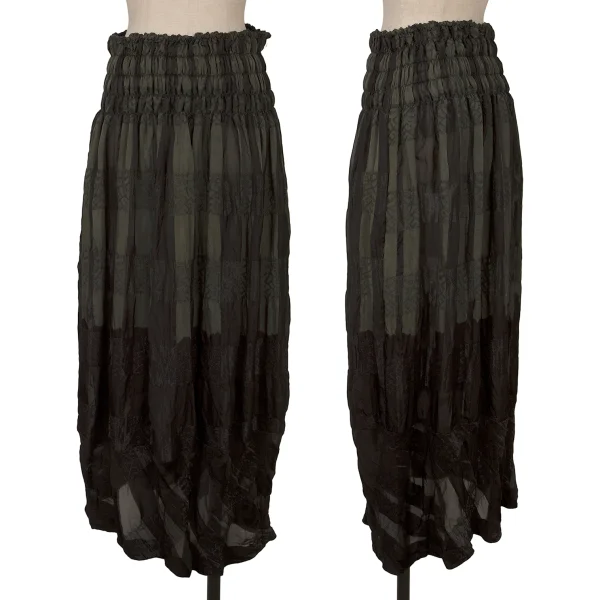 コムデギャルソンCOMME des GARCONS ポリレーヨンチェックジャガードギャザースカート 深緑黒M位