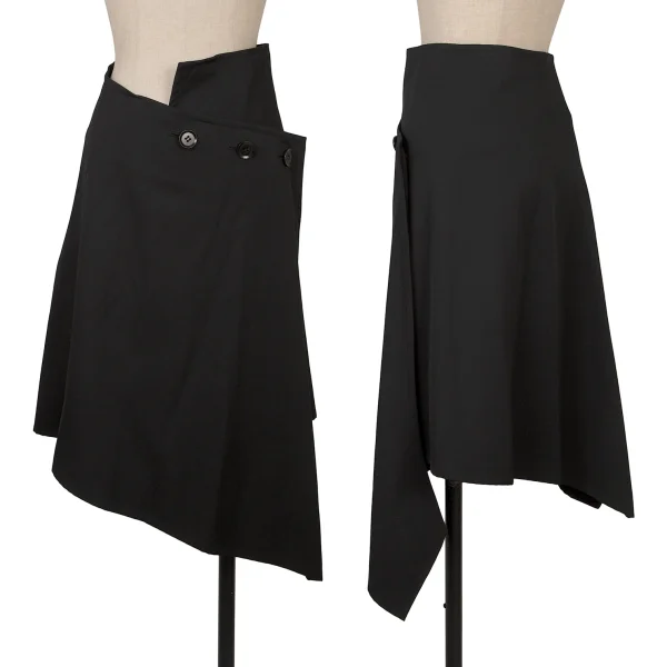 Yohji Yamamoto NOIR Wool Gaba Button Wrap Skirt Black 2 K-164605_001