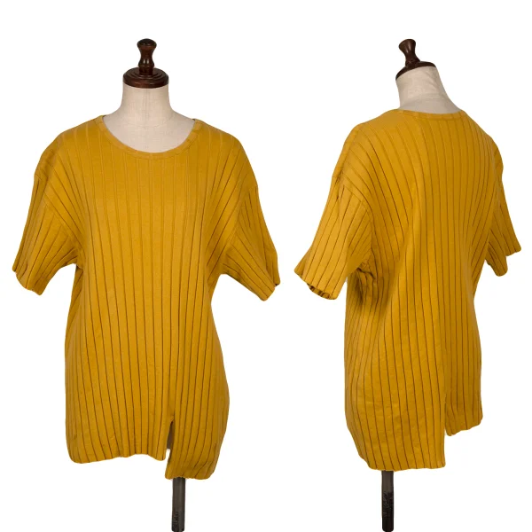 Y's Stripe Woven Hem-slit T-shirt Mustard 2 K-164608_001