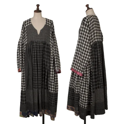 tao Wool Poly Checked Switching Dress