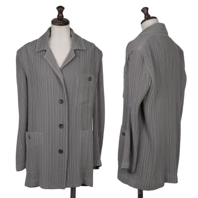 イッセイミヤケ ホワイトレーベルISSEY MIYAKE WHITE LABEL  プリーツパッチポケット4Bジャケット グレー
