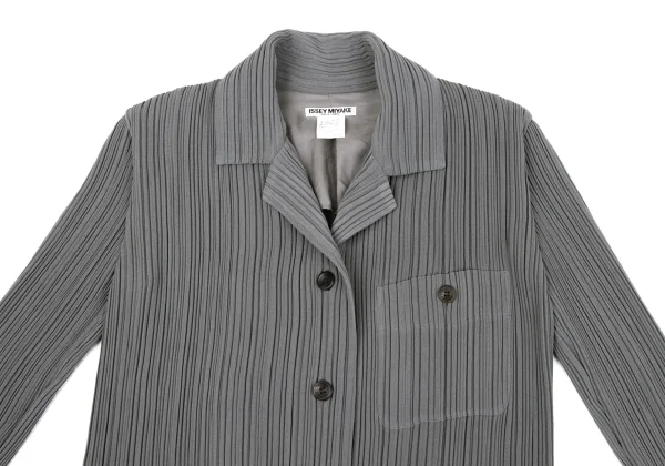 イッセイミヤケ ホワイトレーベルISSEY MIYAKE WHITE LABEL  プリーツパッチポケット4Bジャケット グレー2 K-164621_003
