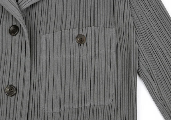 イッセイミヤケ ホワイトレーベルISSEY MIYAKE WHITE LABEL  プリーツパッチポケット4Bジャケット グレー2 K-164621_006