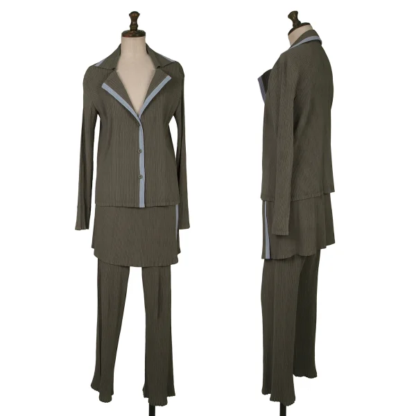 ISSEY MIYAKE WHITE LABEL Crepe Pleated Bicolor Trim Jacket K-164624_011