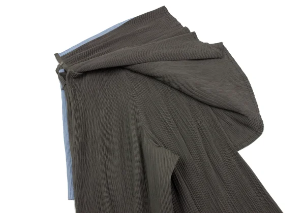 ISSEY MIYAKE WHITE LABEL Crepe Pleated Bicolor Trim Wrap Skirt Pants K-164625_011