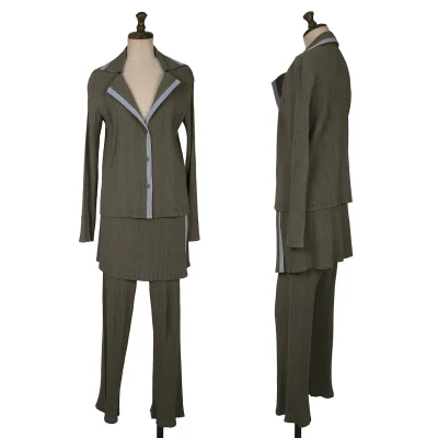 ISSEY MIYAKE WHITE LABEL Crepe Pleated Bicolor Trim Jacket & Pants