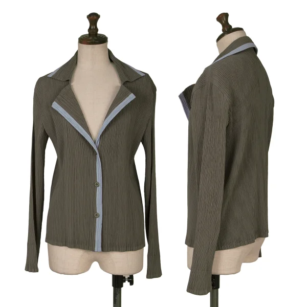 ISSEY MIYAKE WHITE LABEL Crepe Pleated Bicolor Trim Jacket & Pants K-164626_002