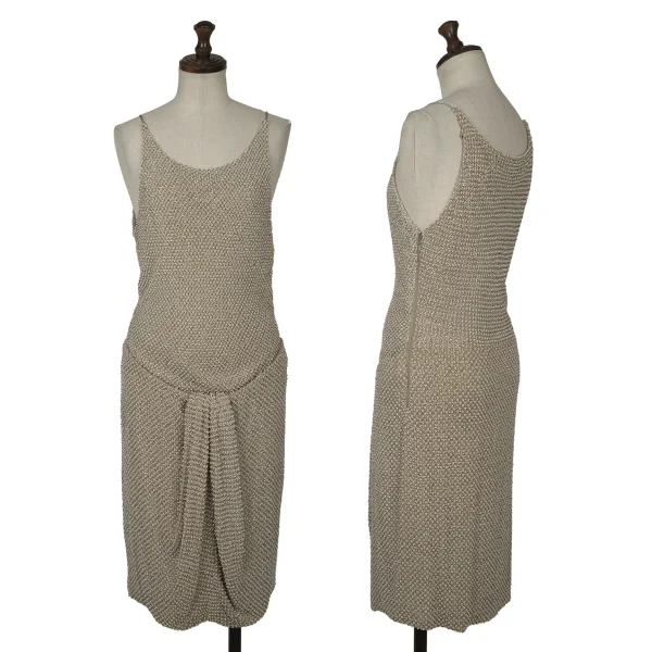 ジョルジオ アルマーニGIORGIO ARMANI シルクビーズ装飾キャミソールドレス グレージュ38