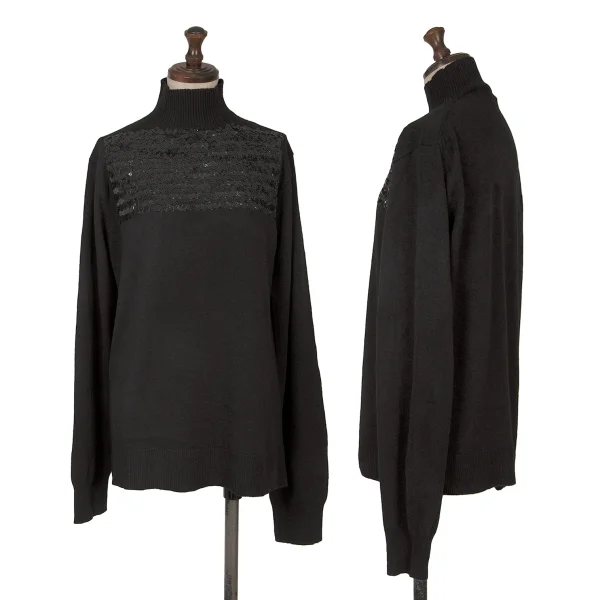 ジュンヤワタナベコムデギャルソンJUNYA WATANABE COMME des GARCONS フロントスパンコール装飾ハイネックニットセーター 黒M位