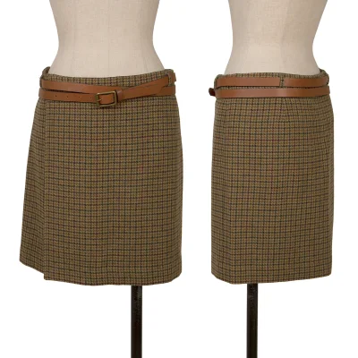 Ralph Lauren Wool Check Belted Wrap Skirt
