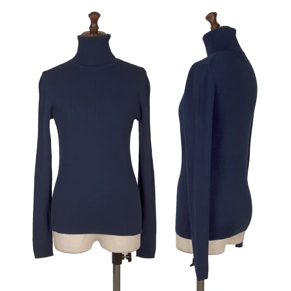 セオリーTheory ウールタートルネックリブニット 紺S