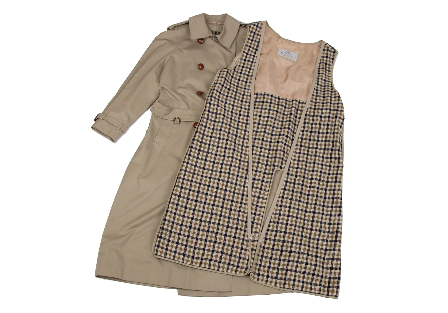 美品　アクアスキュータム　トレンチコート　ライナー　ベルト　チェック　M トレンチコート 単品ライナー〈タータンチェック〉