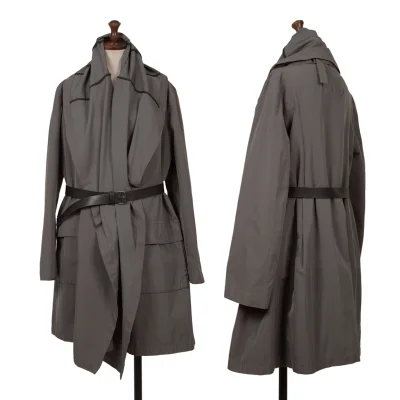 HACHE Poly Cotton Belted Drape Shawl Coat