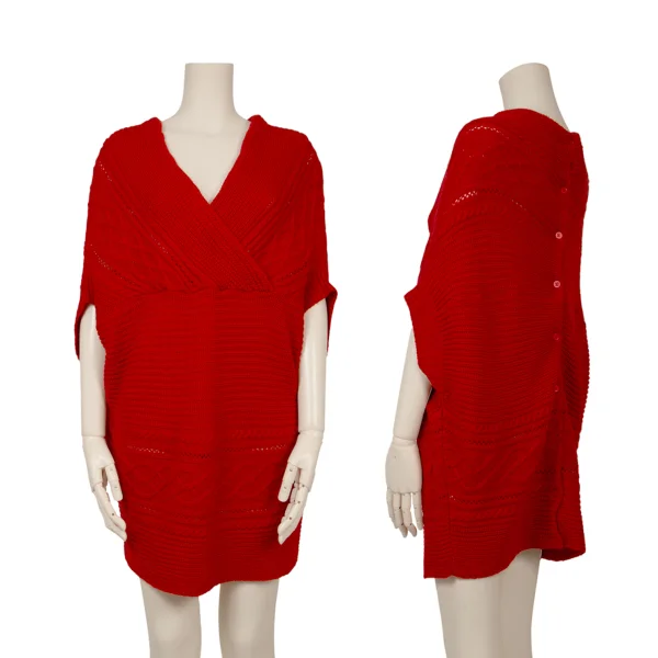 ATSURO TAYAMA  Back Open Cable Knit Sweater Red 38 K-164682_001