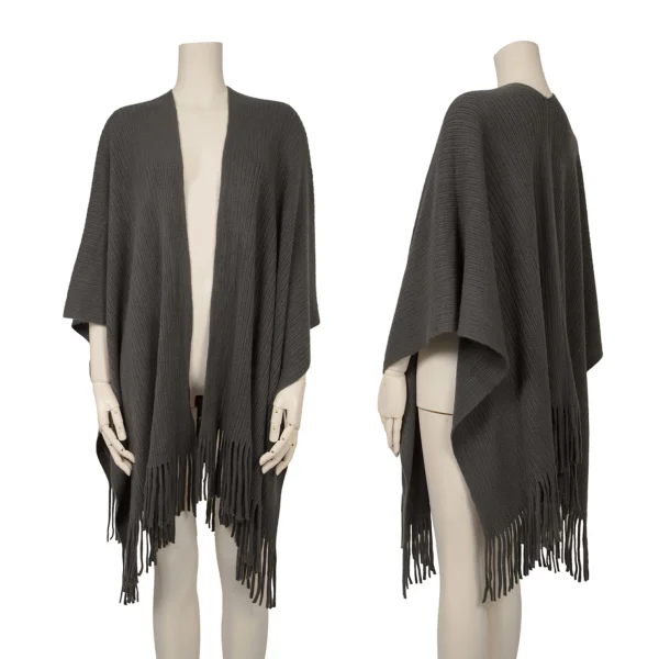 ATSURO TAYAMA Fringe Slit Knit Poncho Stole Grey  K-164685_001