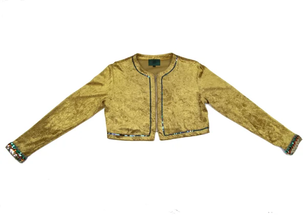 JUNIOR GAULTIER Sequined Velour Collarless Short Jacket K-164712_002