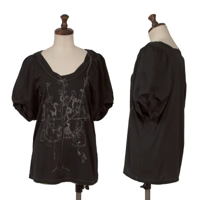 TSUMORI CHISATO Bird Glitter Print Short Sleeve Top