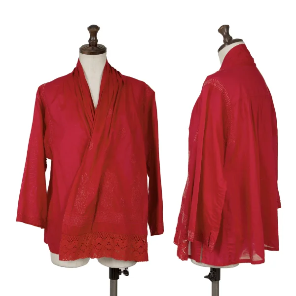 Plantation Washed Embroidery Blouse Red M K-164734_001