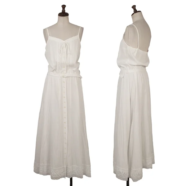 PINK HOUSE Lace Hem Switching Belted Cami Dress White S-M K-164753_001